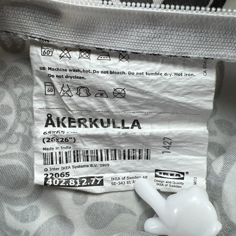 Set Of 2 Ikea Akerkulla Euro Square Pillow Shams White Gray Paisley (26